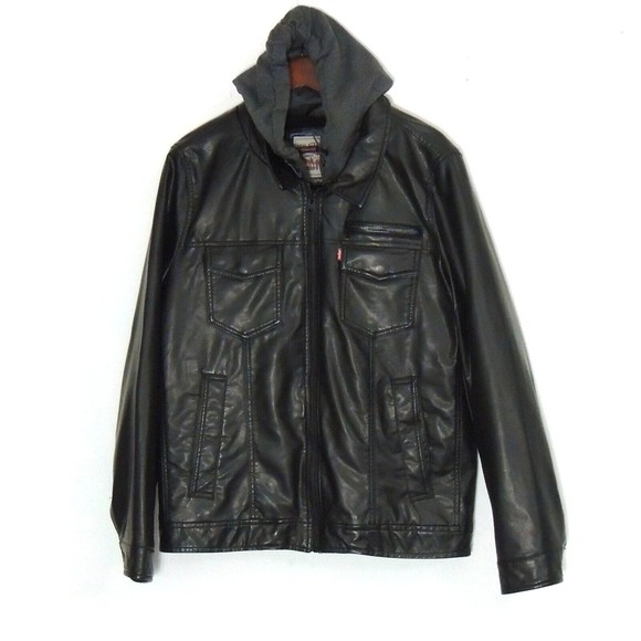 Levi's Men' s Hooded Leather Jacket Size M Black